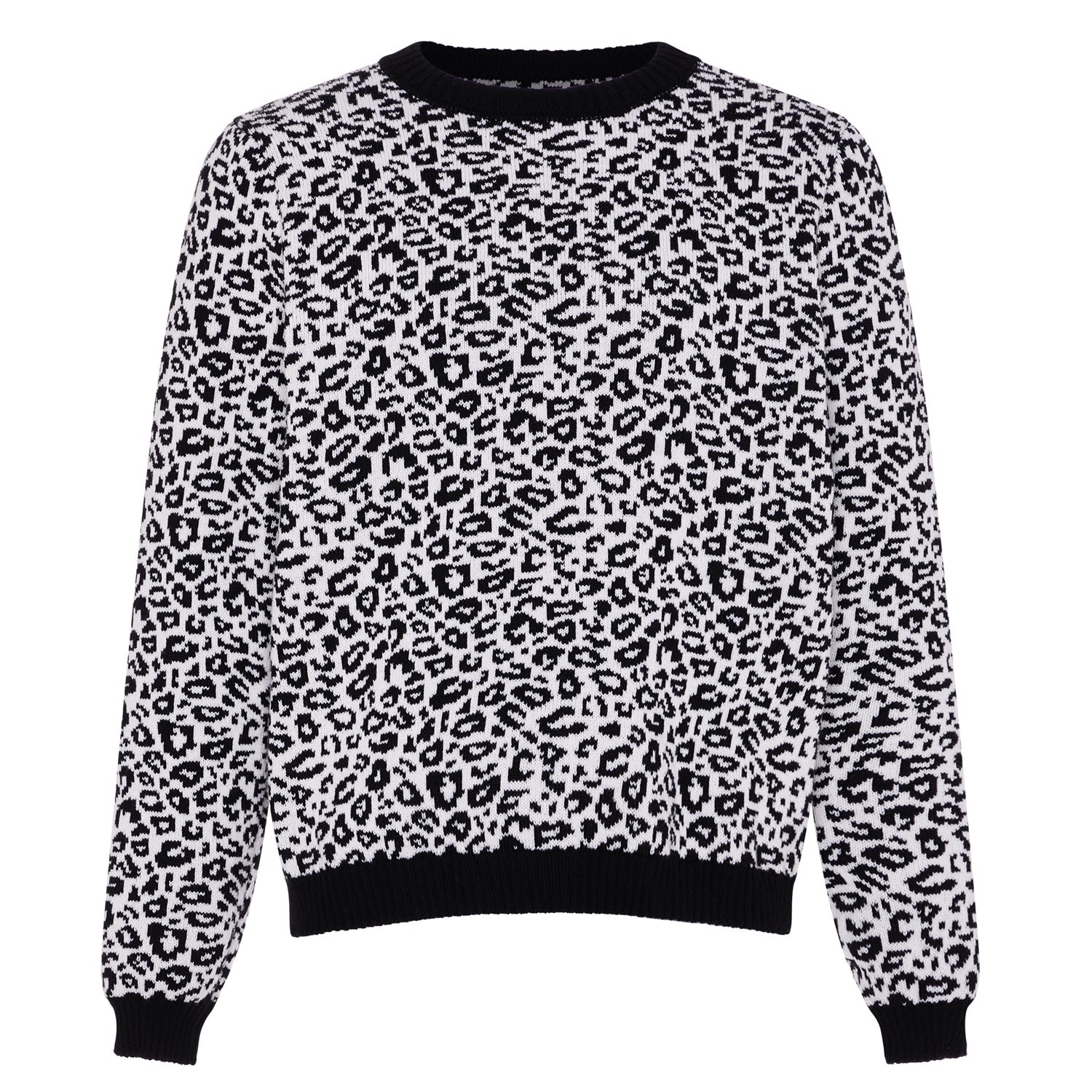 Black / White Leopard Wool & Cashmere Knitted Jumper Men Small Ingmarson