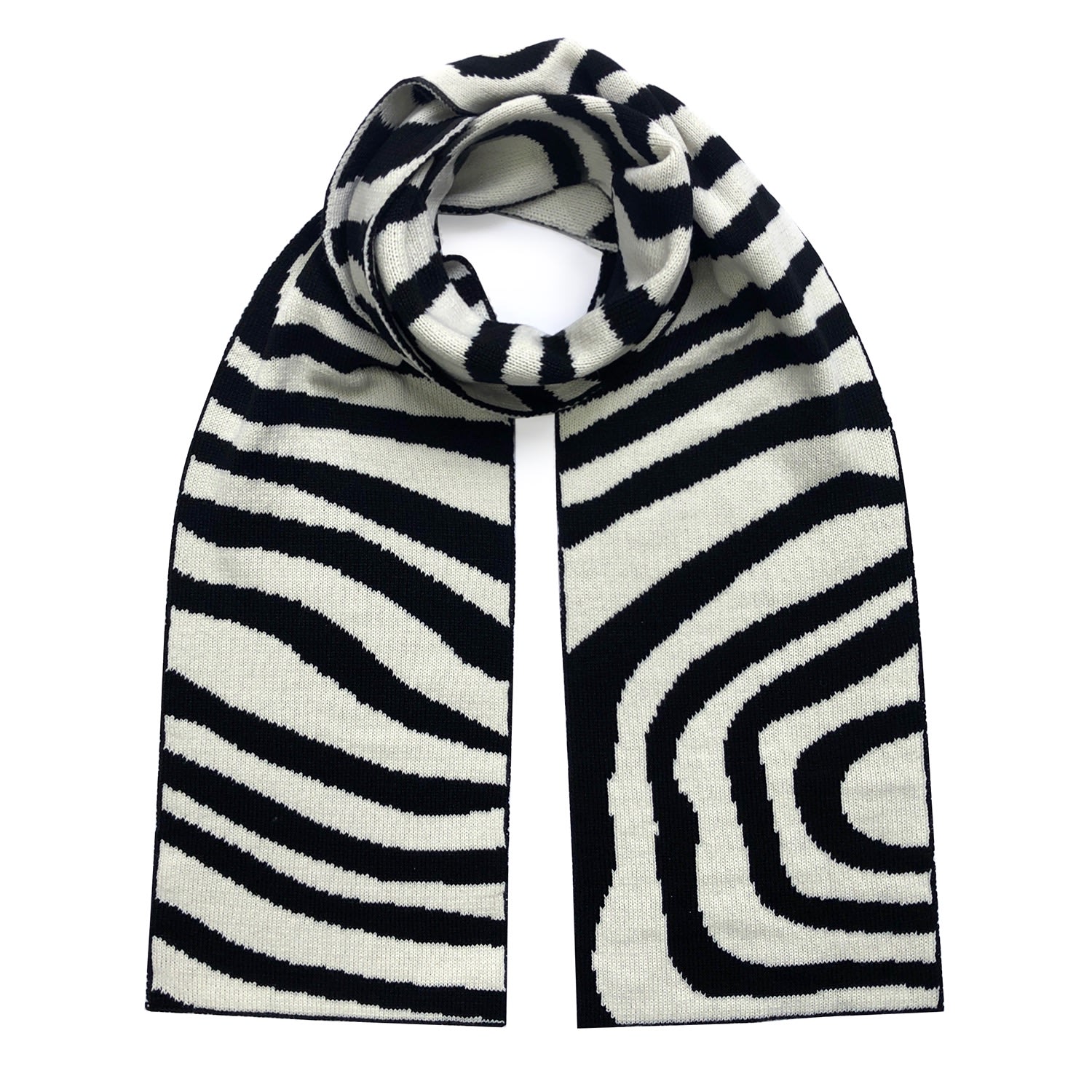 Black / White Organic Stripes Wool & Cashmere Scarf Men Ingmarson