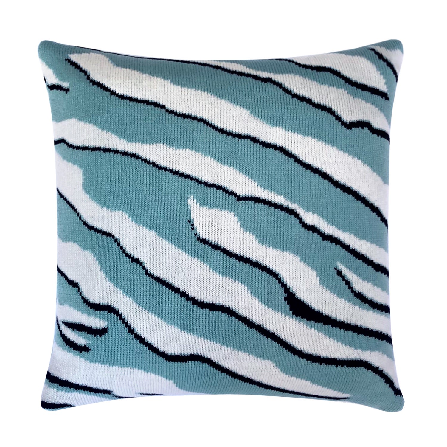 Blue Wild Tiger Wool & Cashmere Knitted Cushion Turquoise Ingmarson