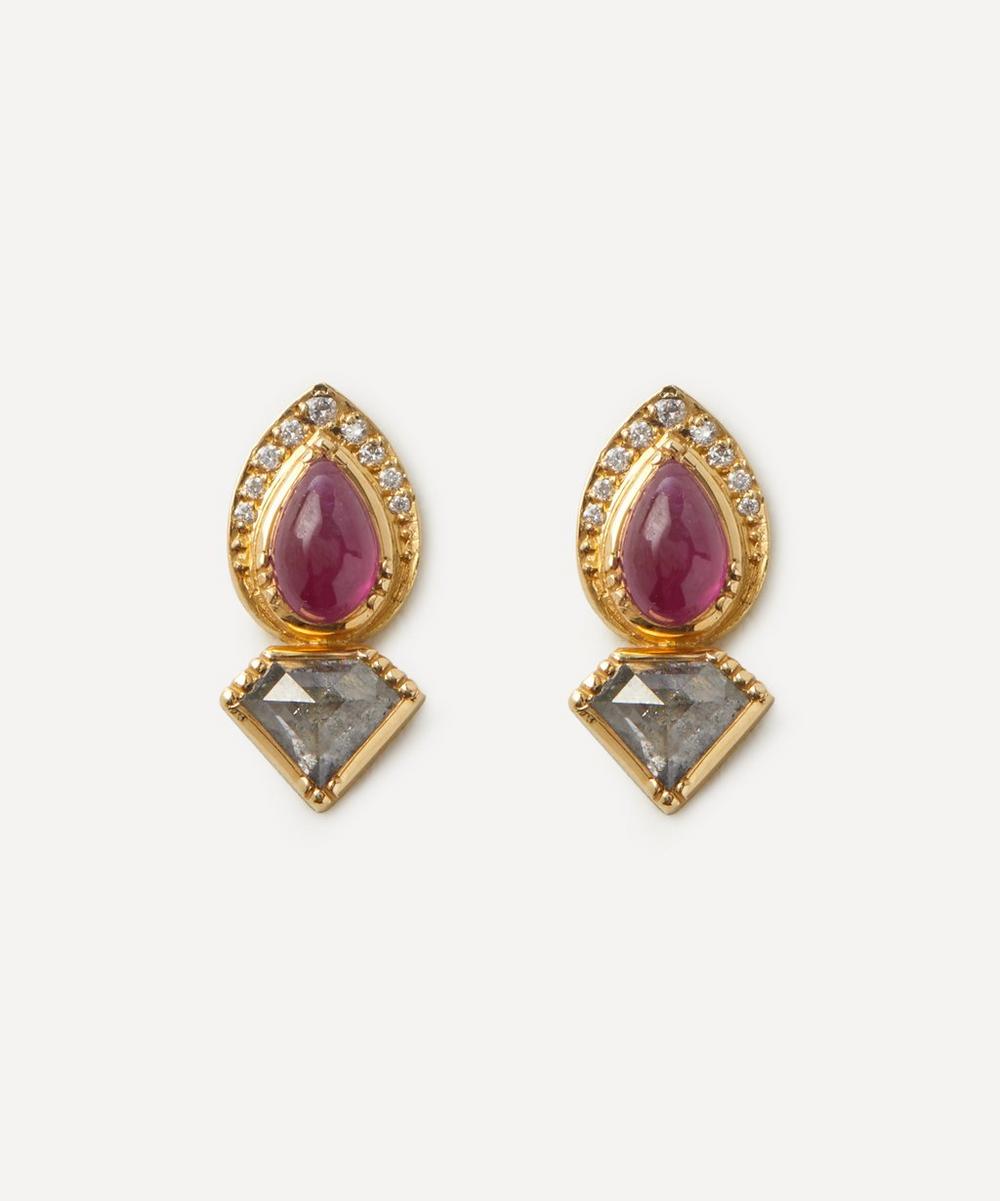 Brooke Gregson 18ct Gold Balance Ruby Diamond Earrings