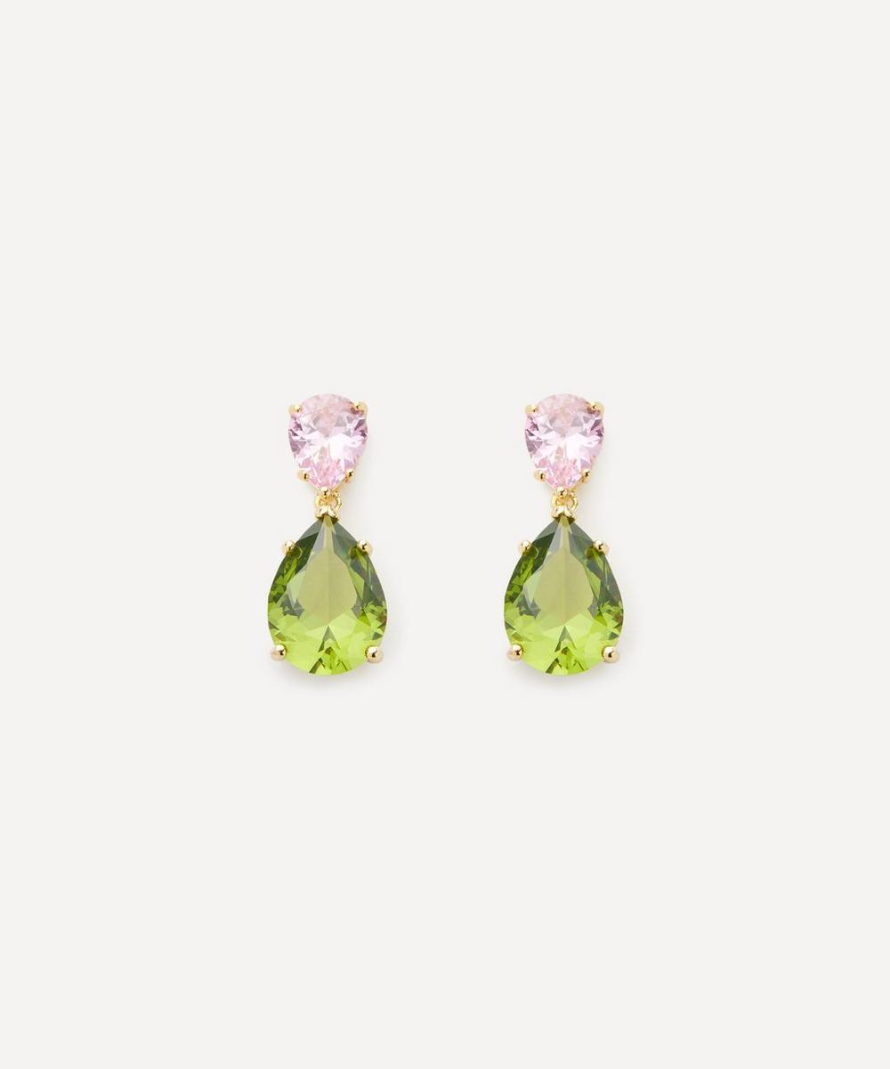 CZ by Kenneth Jay Lane 10ct Gold-plated Pego Pear Cubic Zirconia Double Classic Drop Earrings