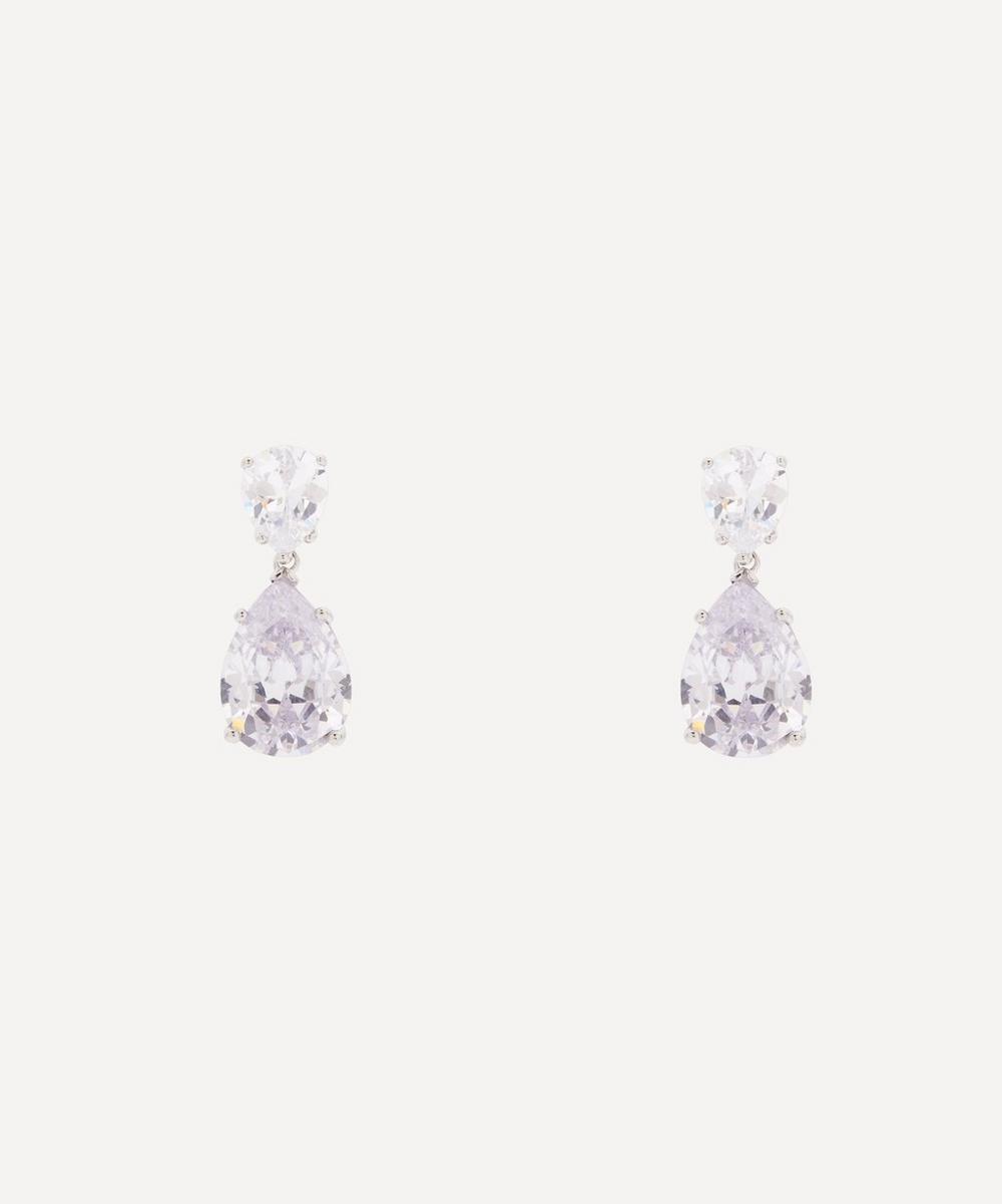 CZ by Kenneth Jay Lane Rhodium-plated Double Pear Drop Cubic Zirconia Earrings
