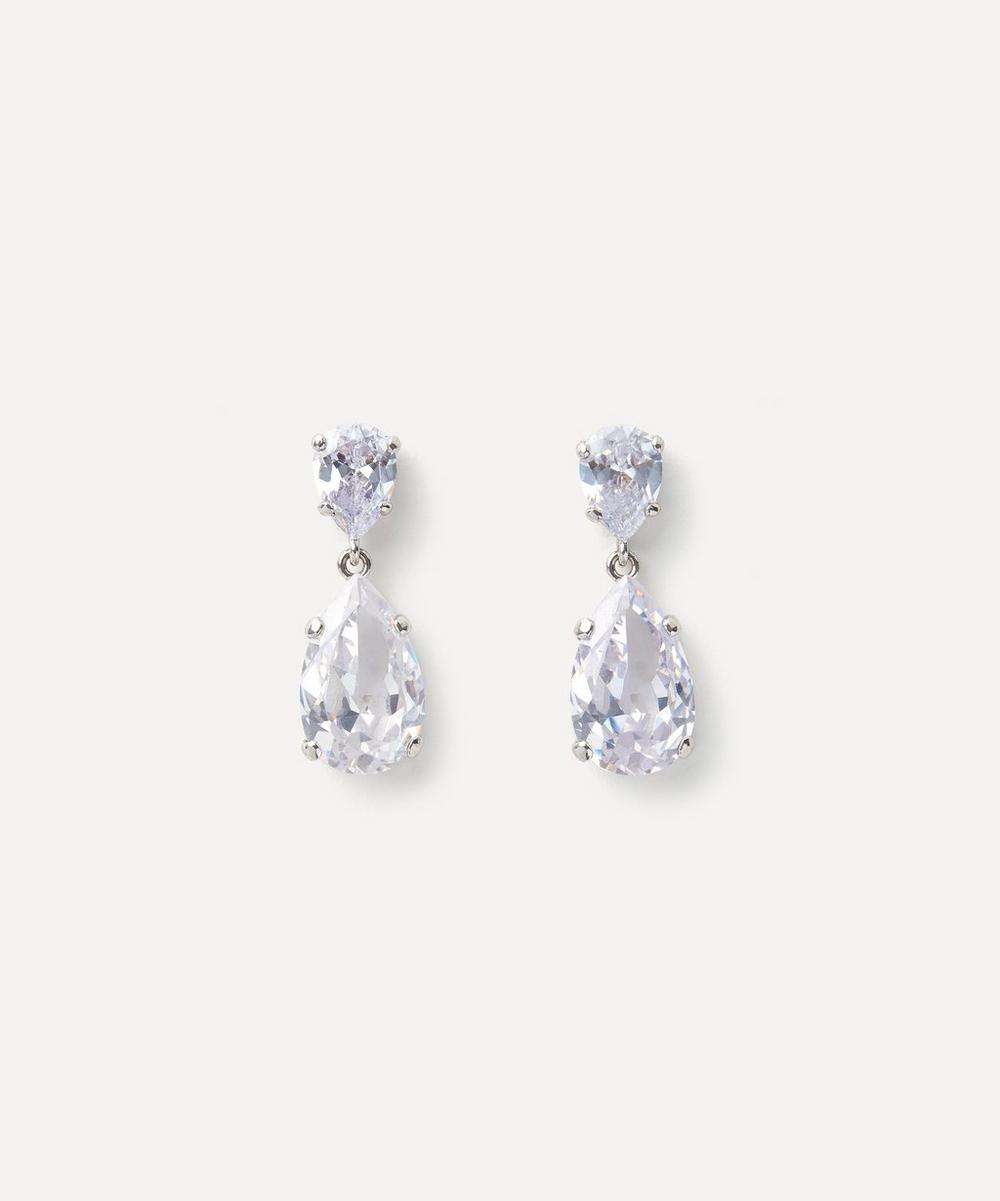 CZ by Kenneth Jay Lane Rhodium-plated Statement Double Pear Drop Cubic Zirconia Earrings