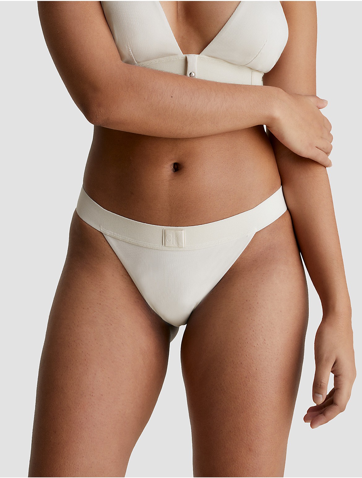 Calvin Klein Women's CK Monogram Rib Tanga Bikini Bottom - White - S