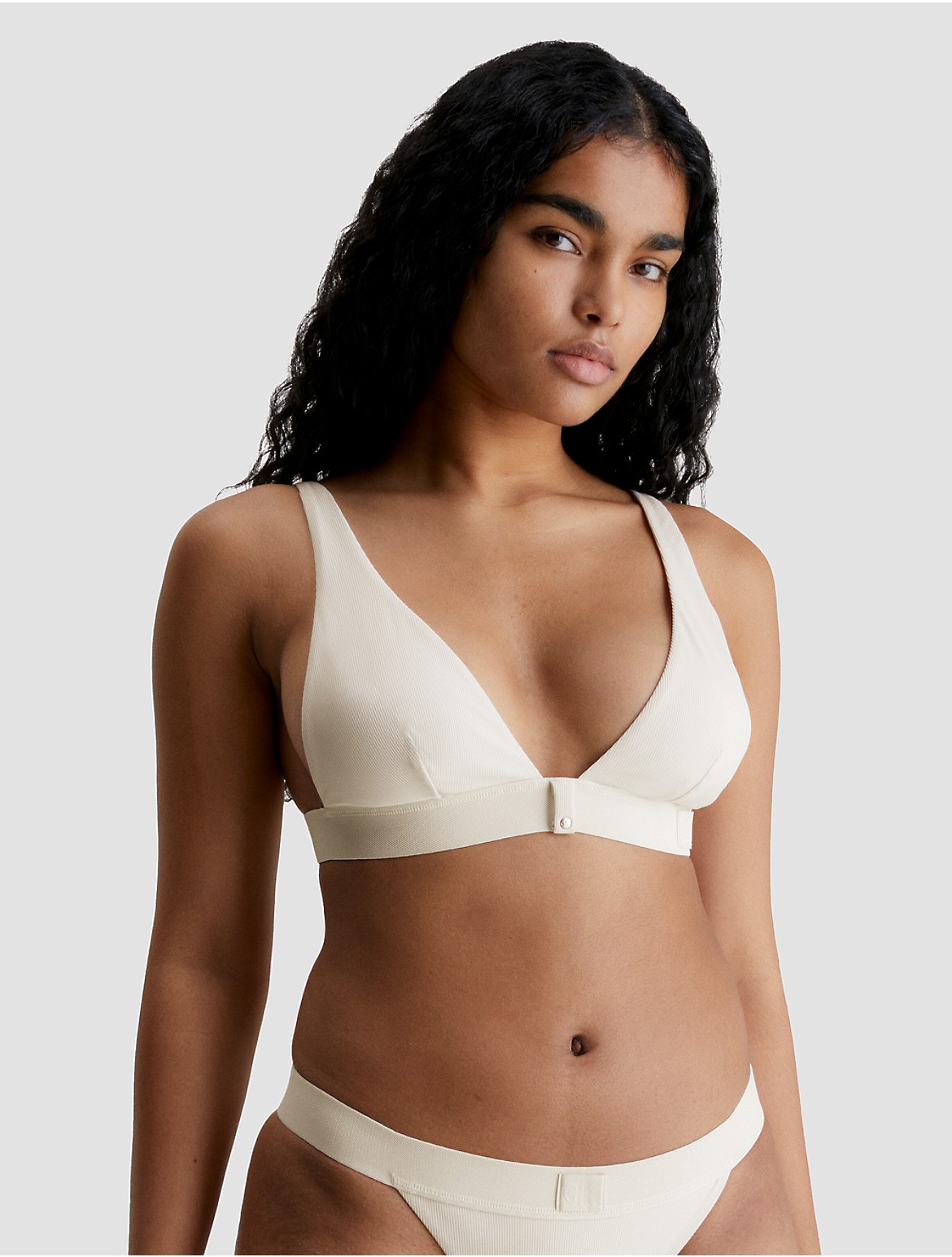 Calvin Klein Women's CK Monogram Rib Triangle Bikini Top - White - XS