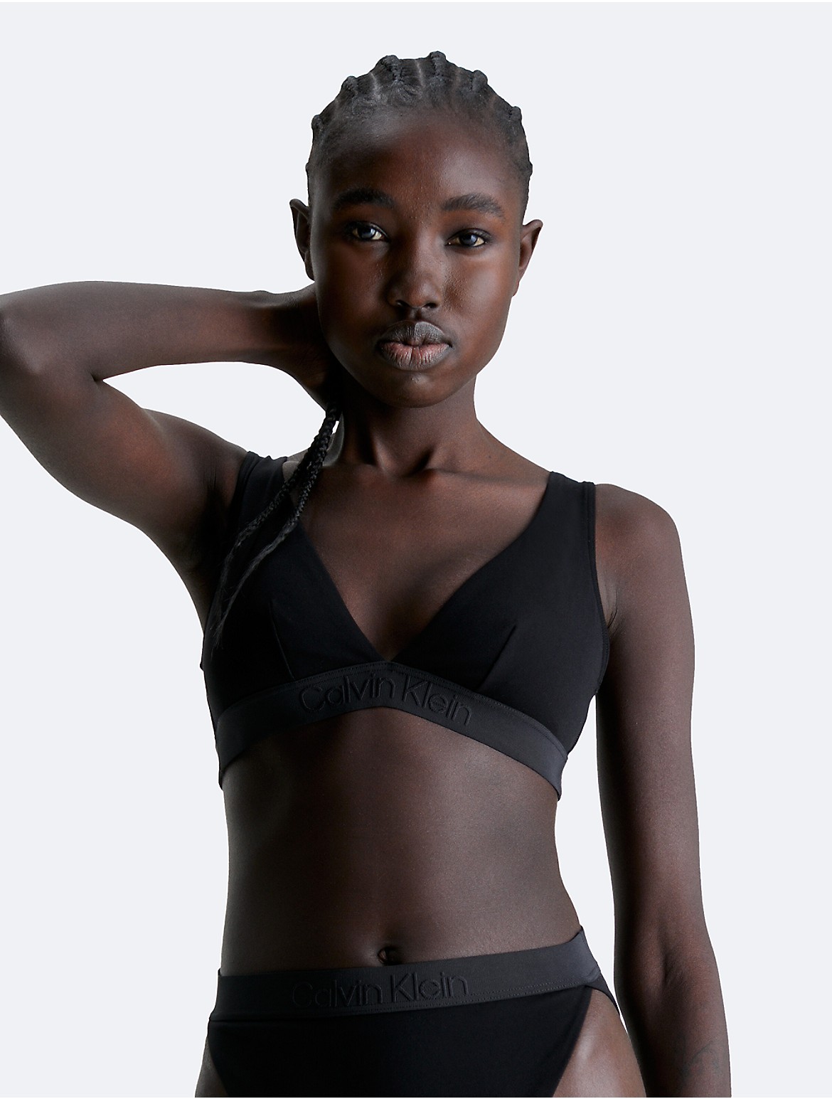 Calvin Klein Women's Core Tonal Triangle Bralette Bikini Top - Black - L
