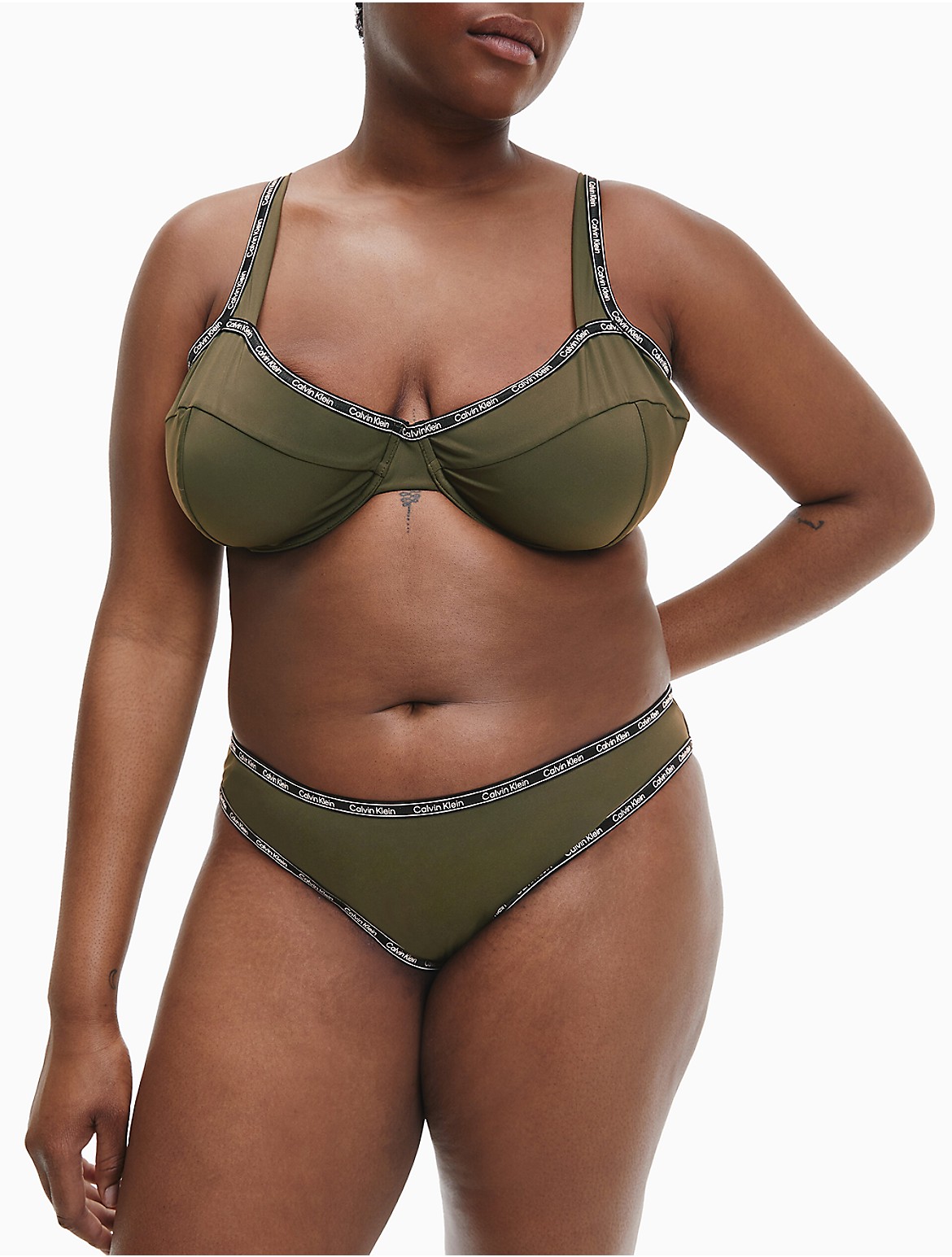 Calvin Klein Women's Plus Size Logo Tape Balconette Bikini Top - Green - 34E