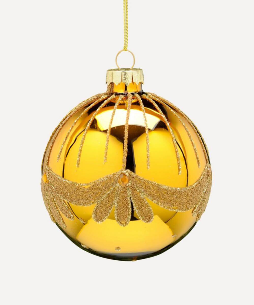 Christmas Gold And Glitter Scallop Glass Bauble