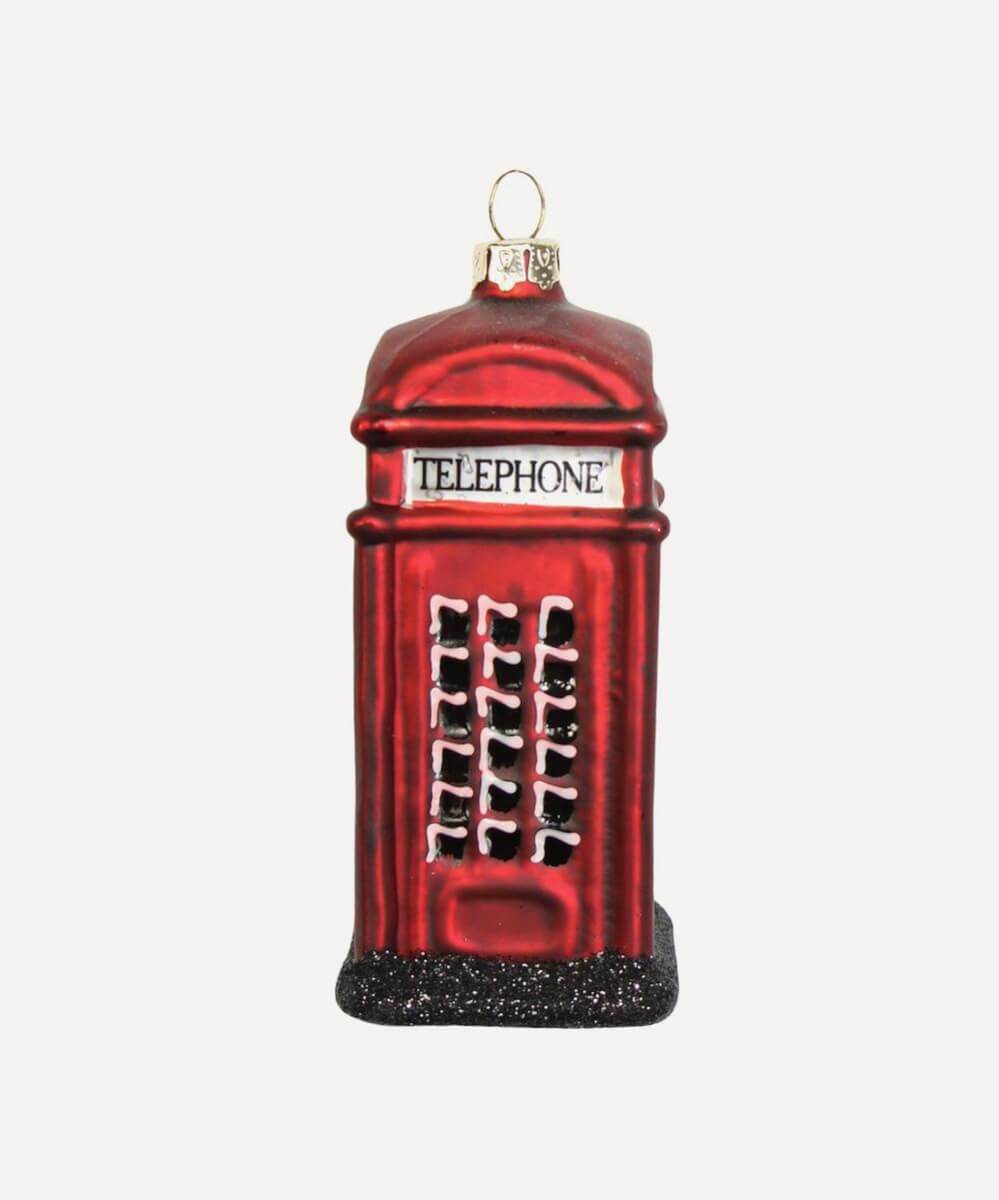 Christmas Painted Glass Telephone Box Ornament