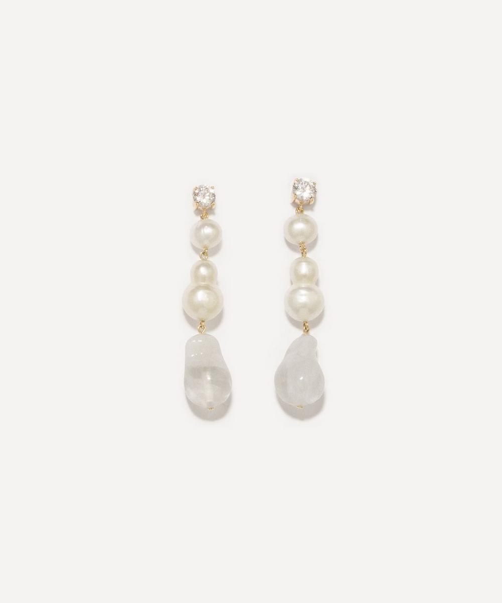 Completedworks 14ct Gold Plated Vermeil Pearl, Zirconia And White Resin Trying To Catch Up With A Piece Of Time Earrings