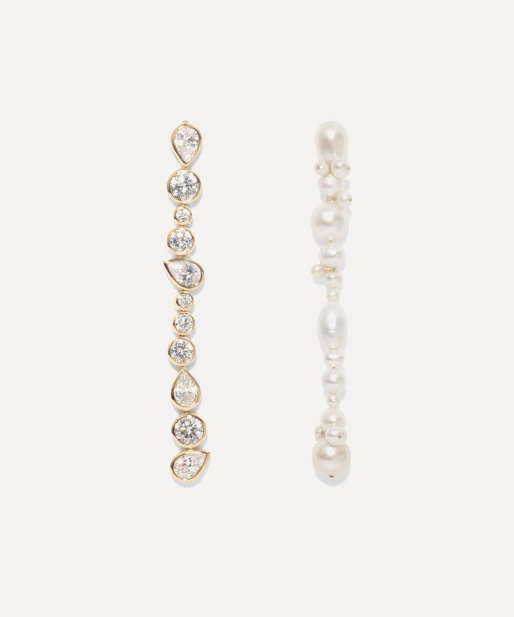 Completedworks 14ct Gold-plated Freshwater Pearl And Crystal Long Drop Earrings