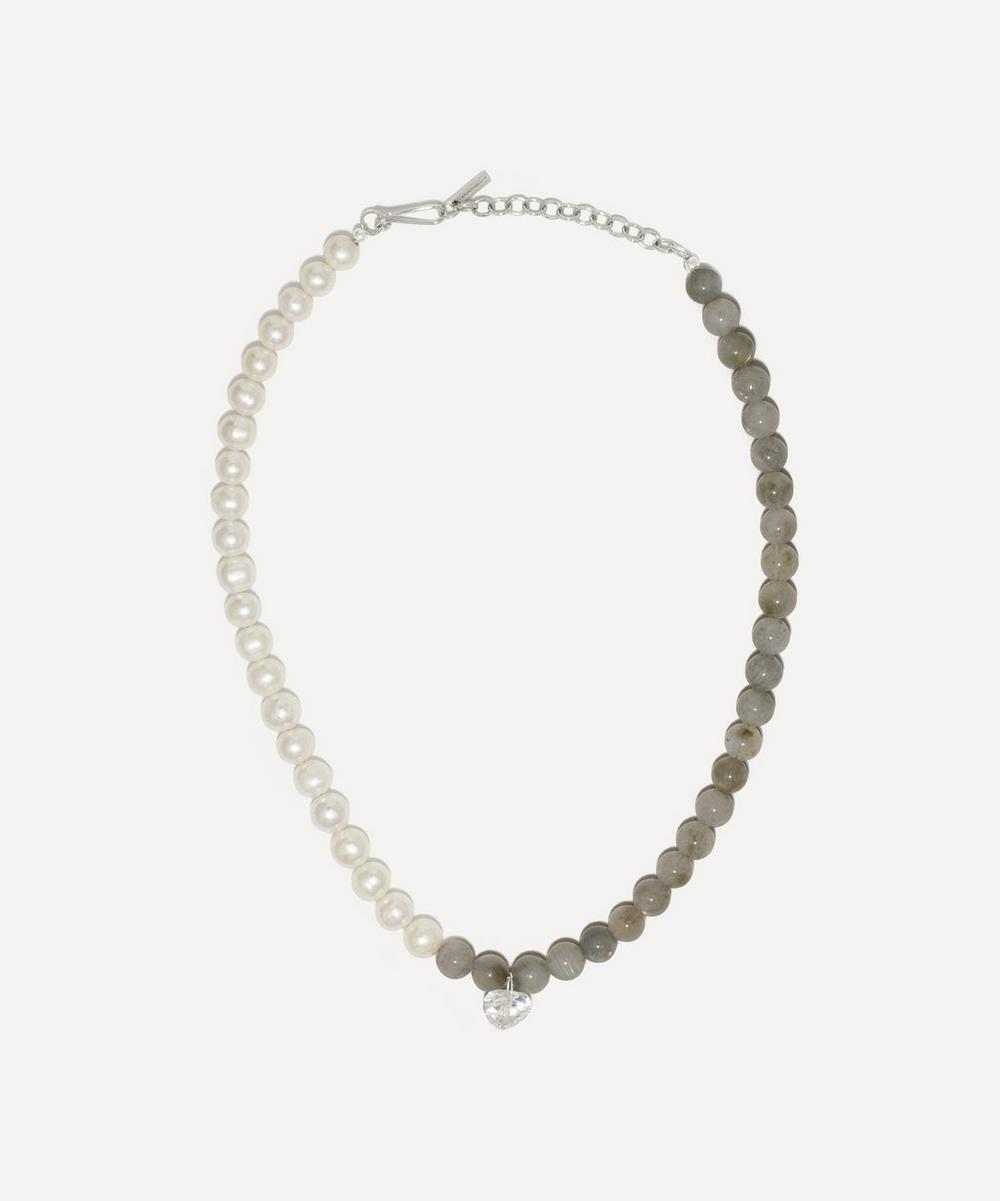 Completedworks Rhodium-plated Freshwater Pearl And Labradorite Bead Necklace