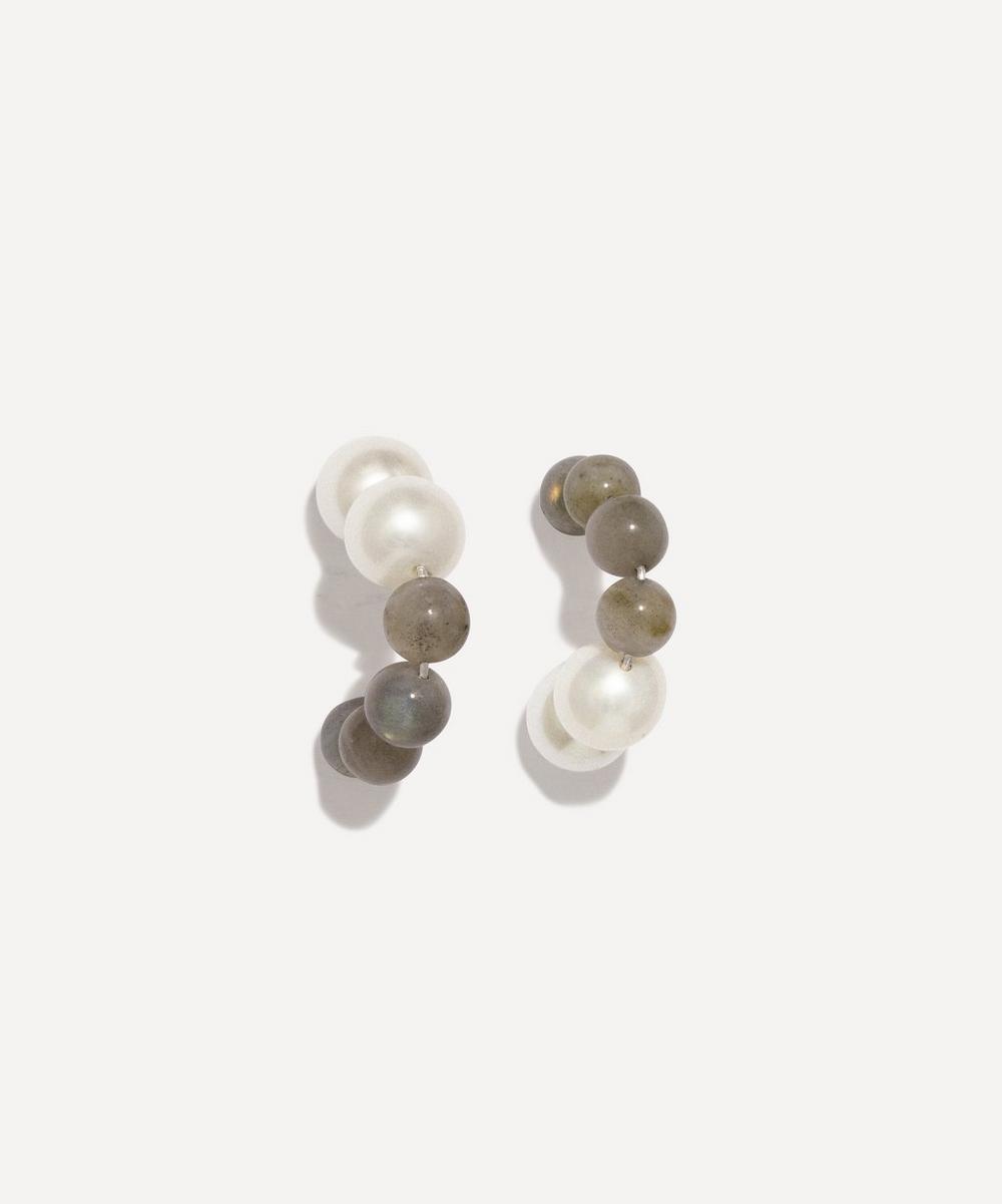 Completedworks Rhodium-plated Silver, Freshwater Pearl And Labradorite Bead Hoop Earrings