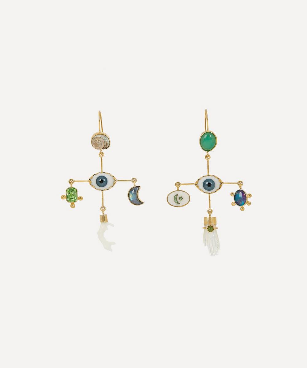 Grainne Morton Gold-plated Eye Cross Asymmetric Multi-stone Drop Earrings