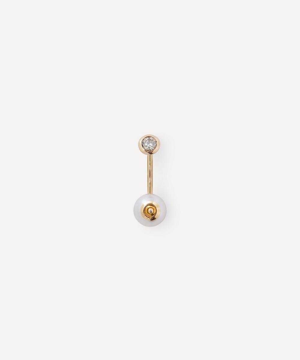 Hirotaka 10ct Gold Bumble Bee Pearl And Diamond Stud Earring
