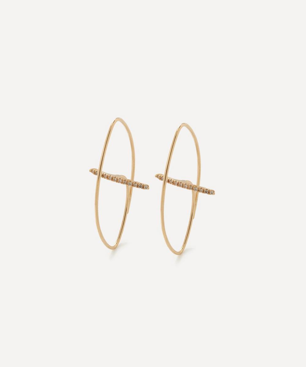 Hirotaka 10ct Gold Gossamer Diamond Bar Floating Oval Hoop Earrings