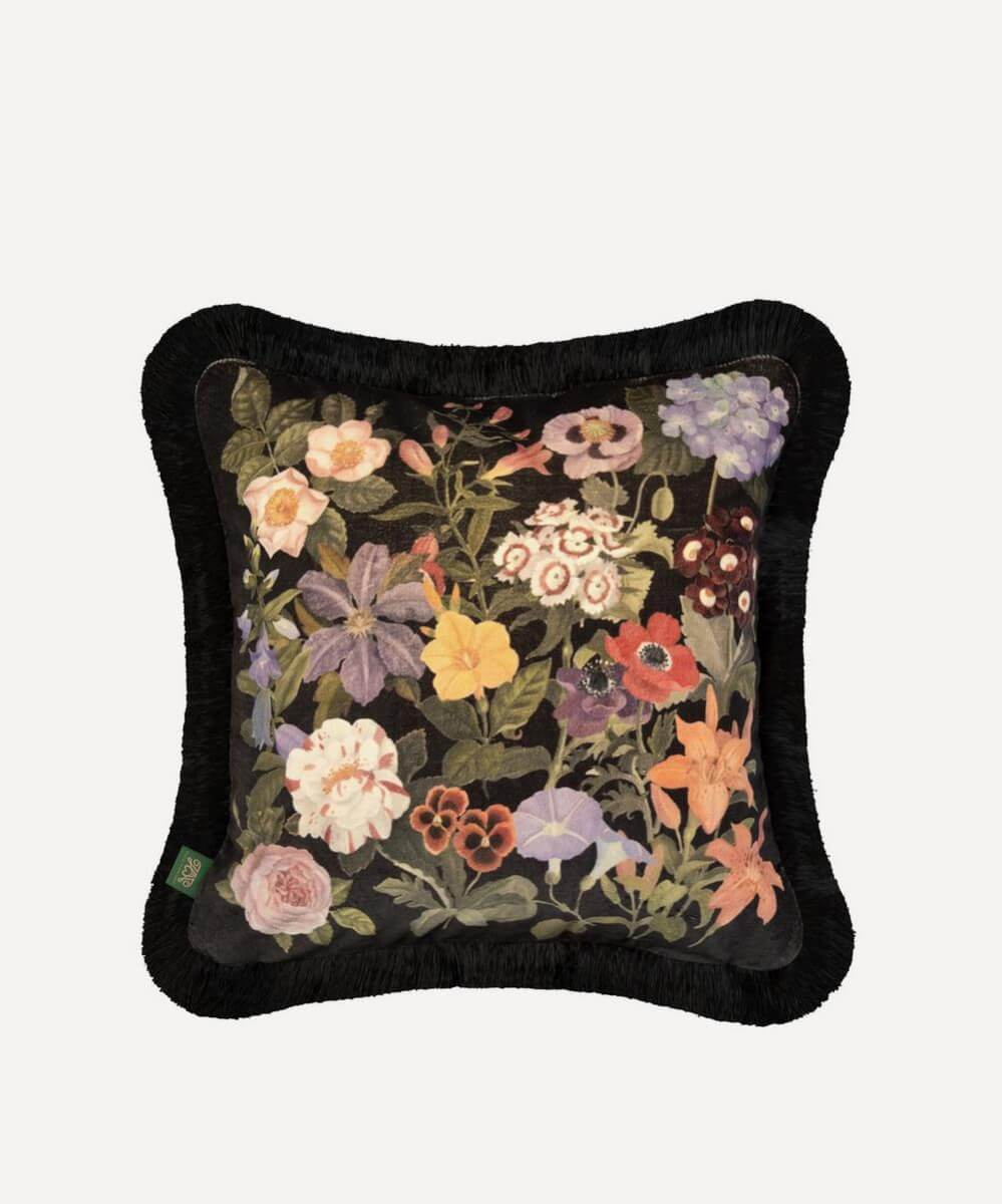 House of Hackney Floralia Medium Fringed Velvet Cushion