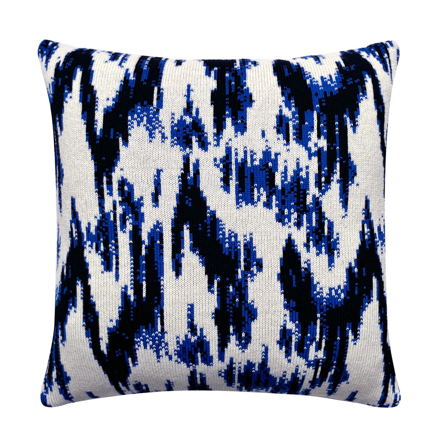 Ikat Wool & Cashmere Knitted Cushion Electric Blue Ingmarson