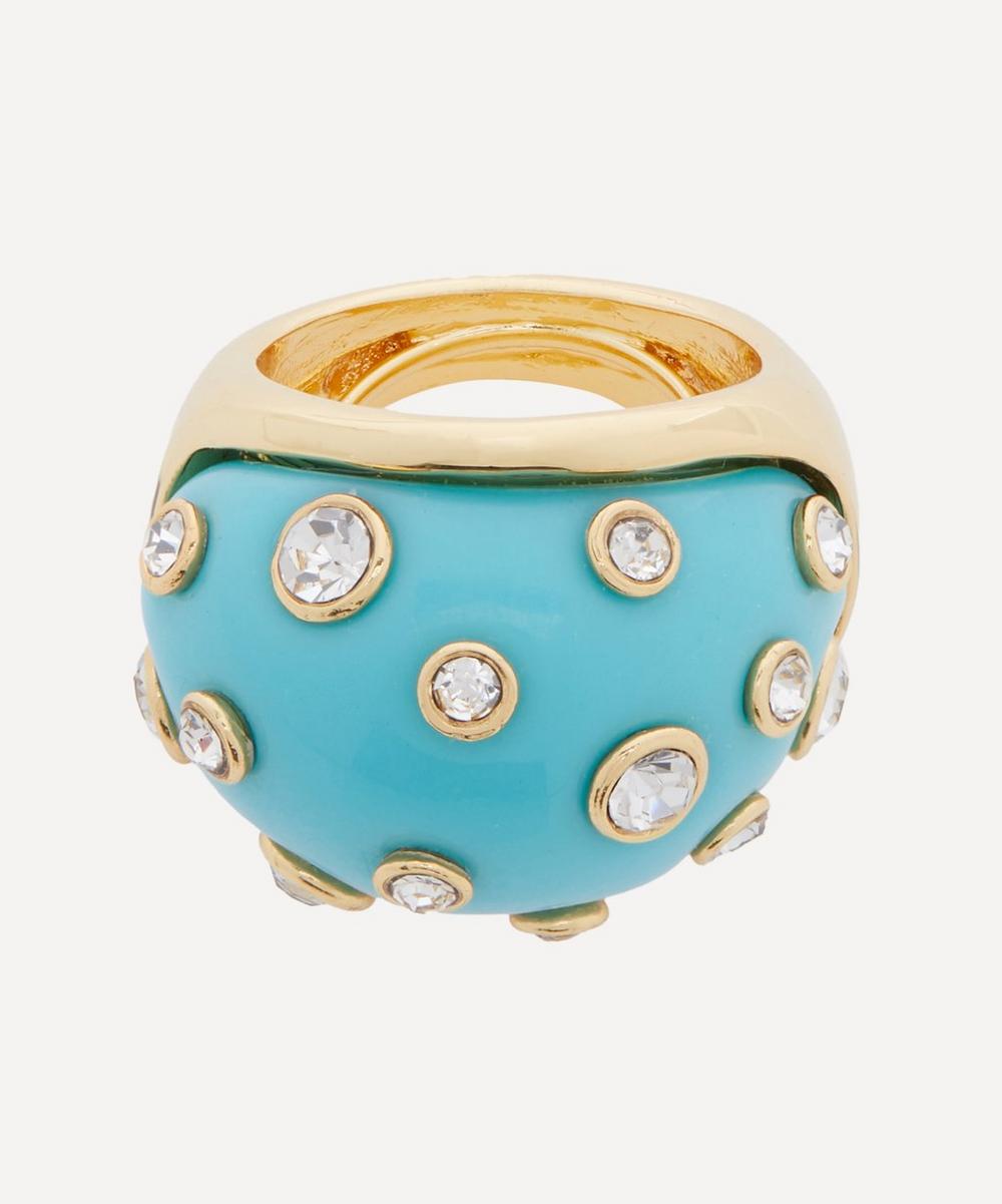 Kenneth Jay Lane Gold-plated Adjustable Turquoise Crystal Pearl Dome Ring