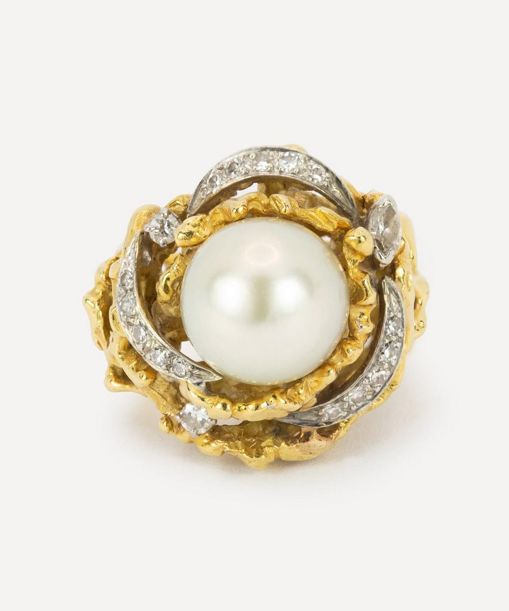 Kojis 14ct Gold 1970s Pearl And Diamond Rose Ring