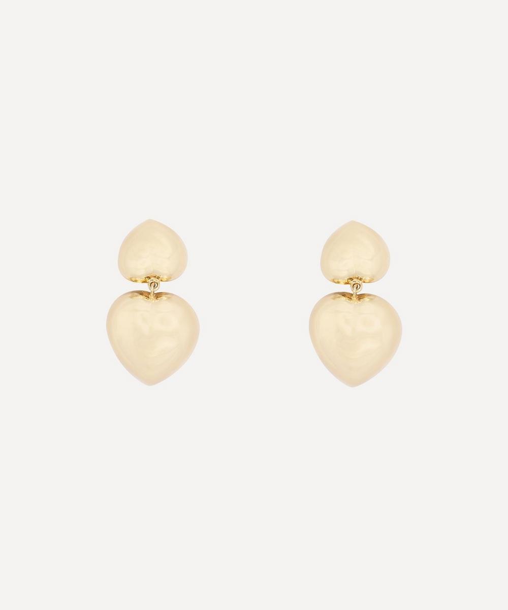 Kojis 14ct Gold Vintage Double Heart Drop Earrings
