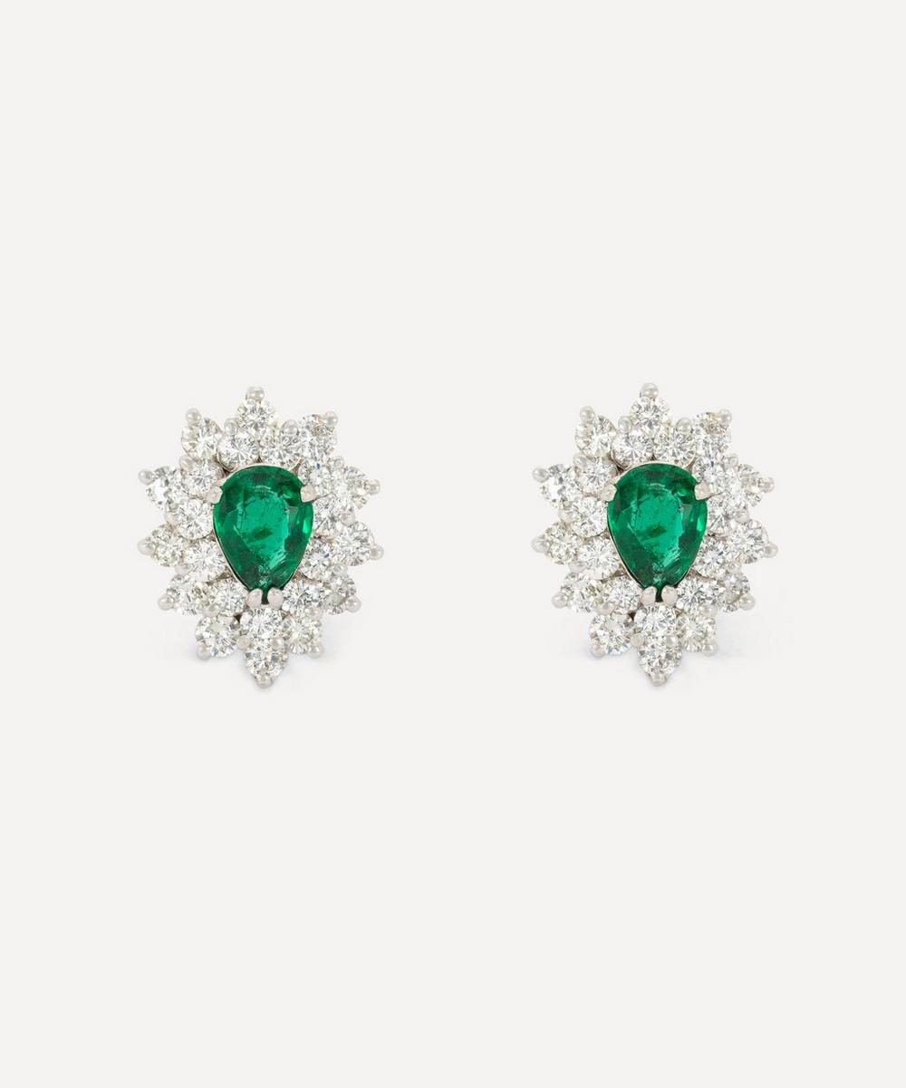 Kojis 14ct White Gold Emerald And Diamond Cluster Earrings