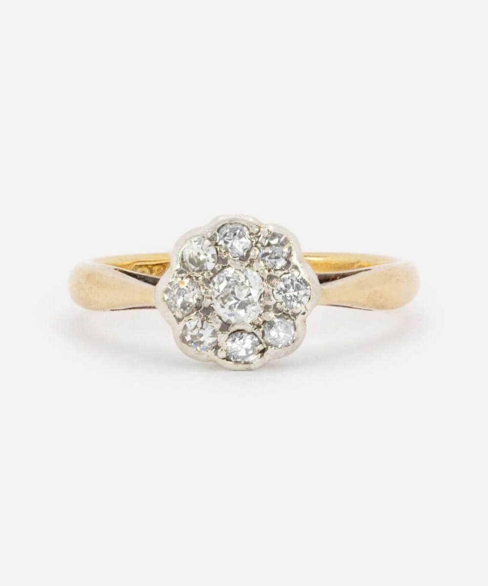 Kojis 18ct Gold Old Cut Diamond Daisy Cluster Ring