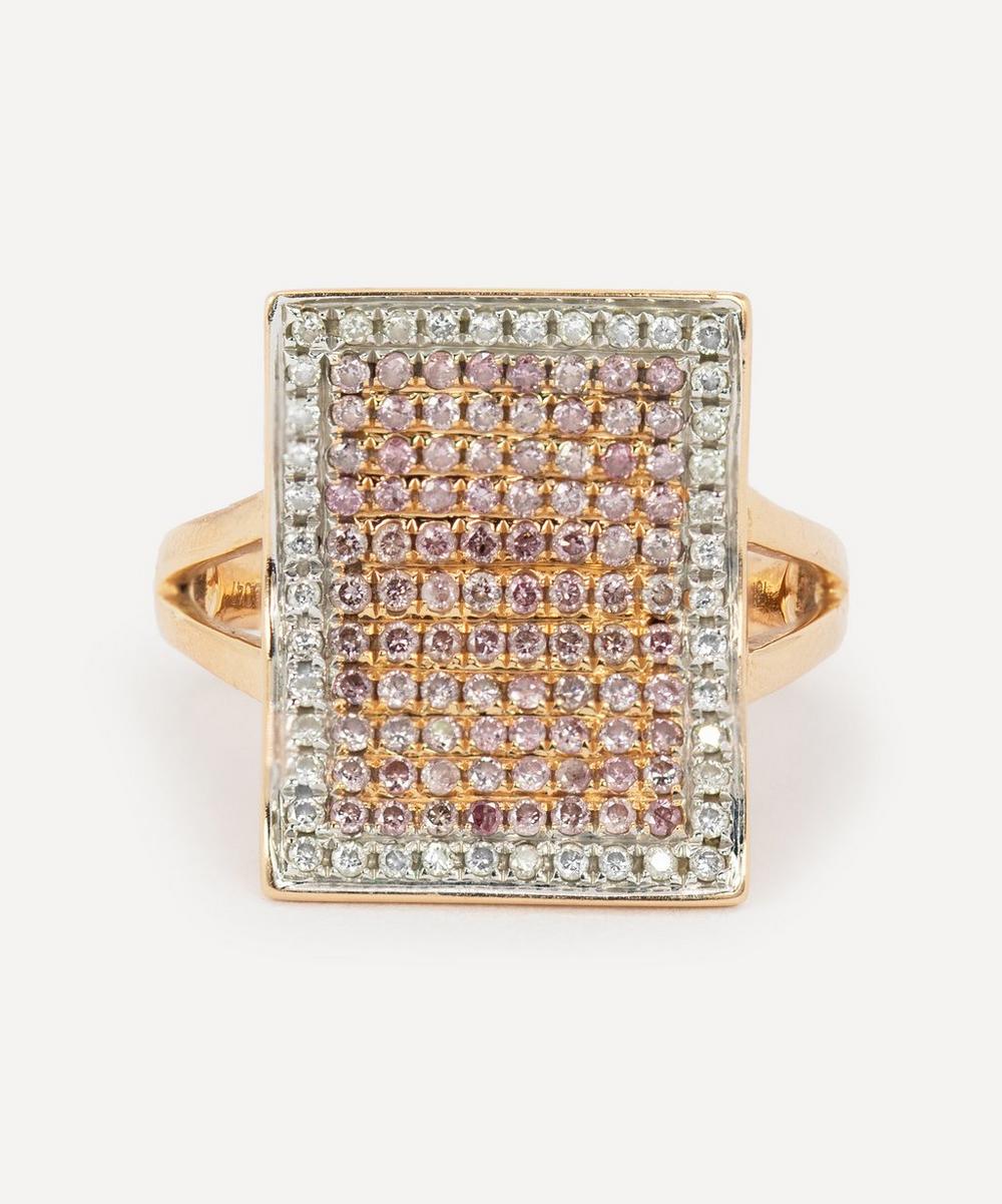 Kojis 18ct Rose Gold Pink And White Diamond Plaque Ring