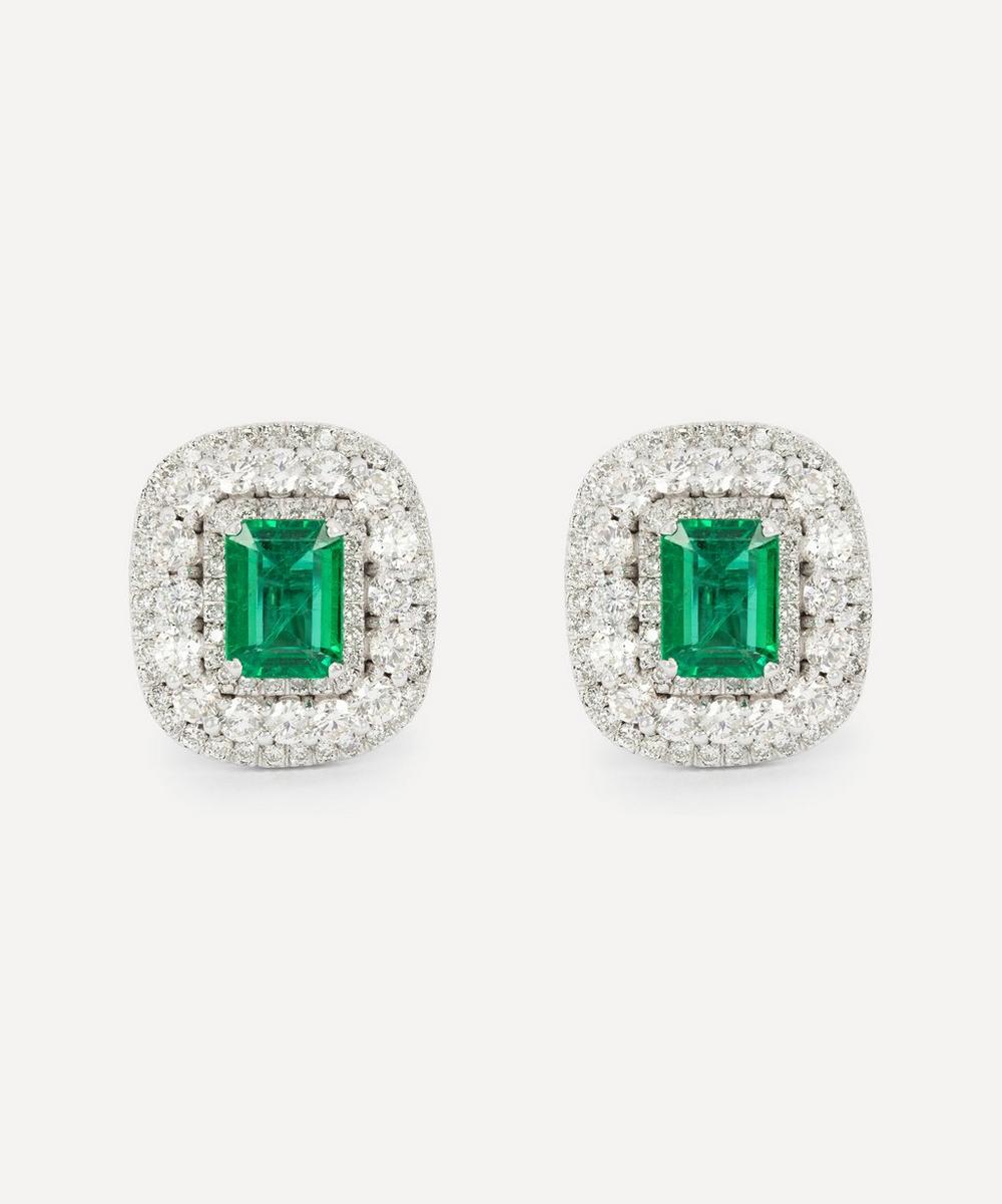 Kojis 18ct White Gold Emerald And Diamond Cluster Earrings