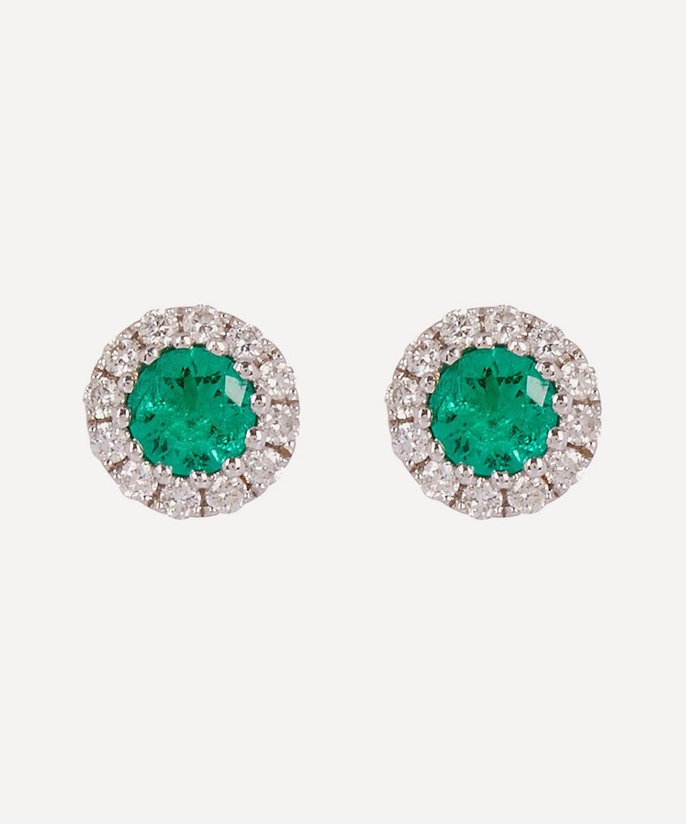 Kojis 18ct White Gold Emerald And Diamond Cluster Stud Earrings