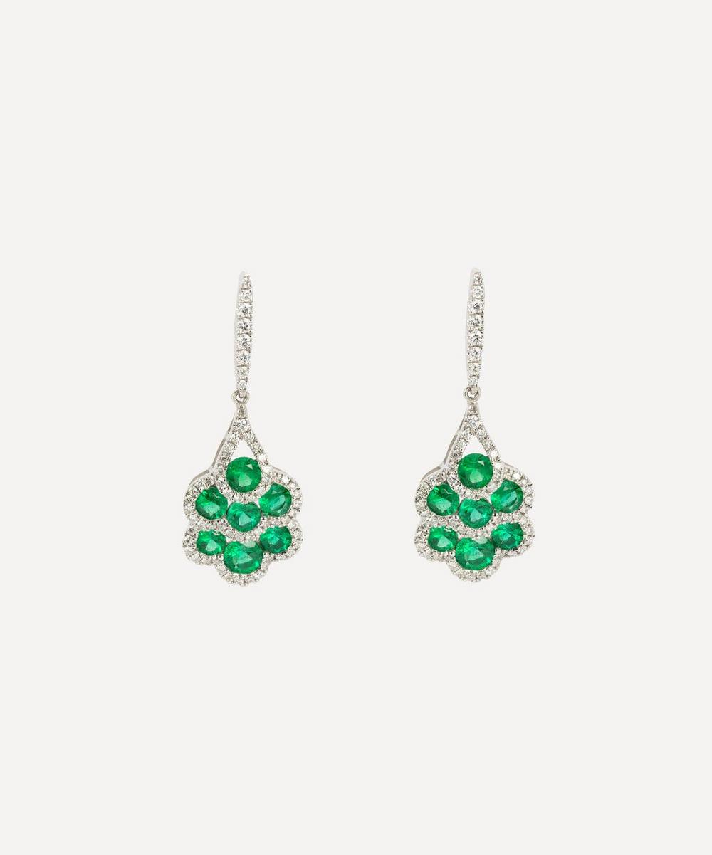 Kojis 18ct White Gold Emerald And Diamond Fan Earrings