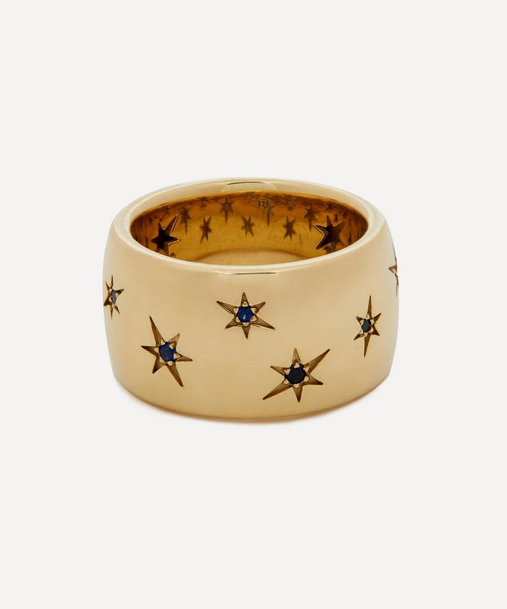 Liberty 9ct Gold Handmade Ianthe Star Blue Sapphire Large Band Ring