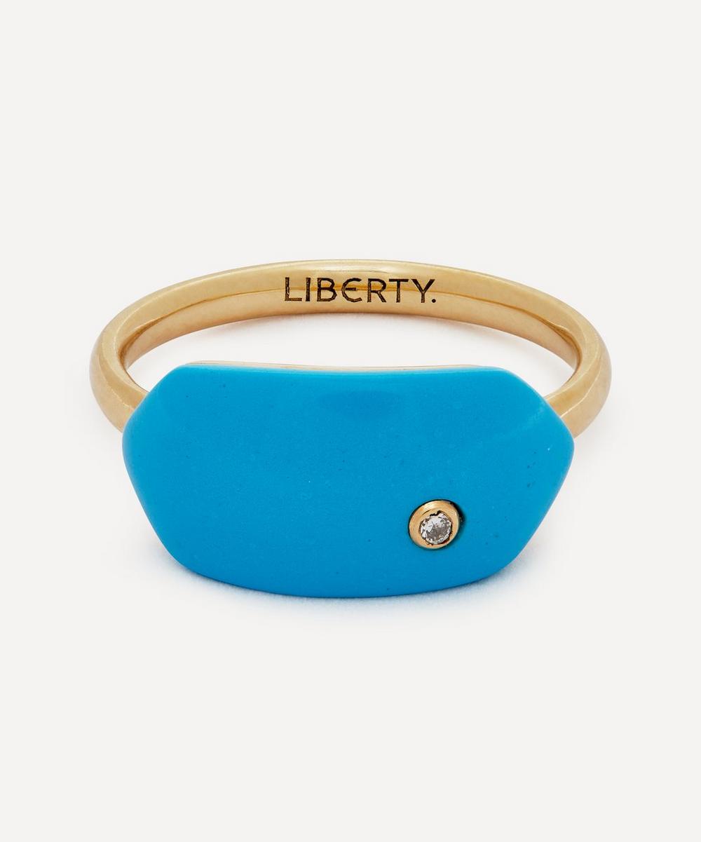 Liberty 9ct Gold The Mark Hexagon Turquoise And Diamond Ring