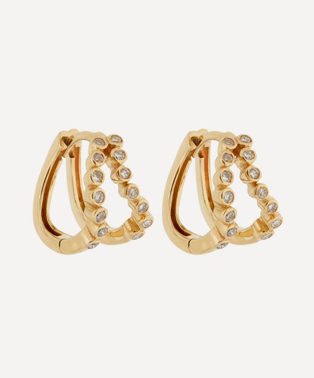 Mateo 14ct Gold Double Diamond Wave Huggie Hoop Earrings