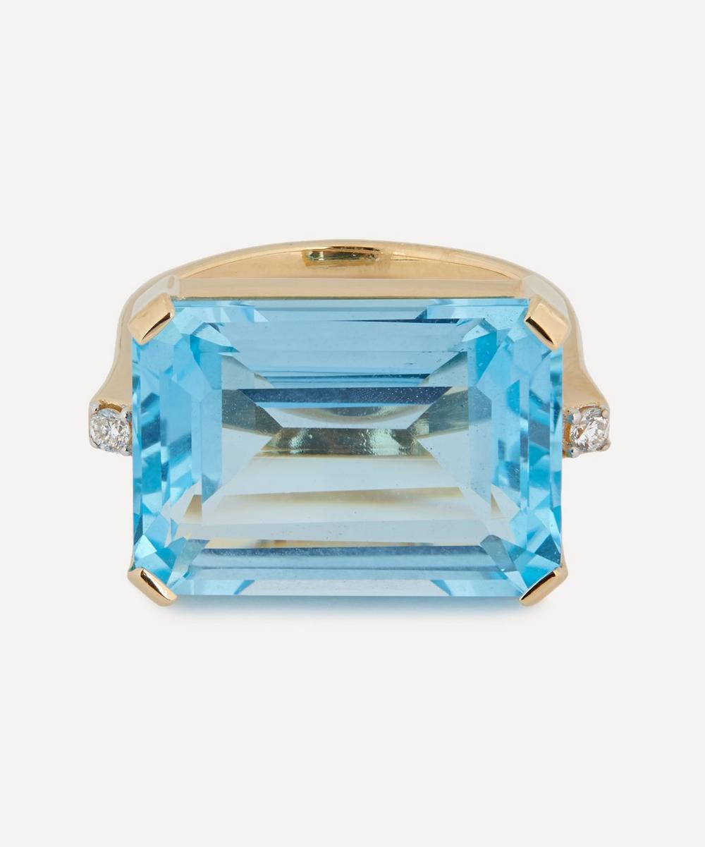 Mateo 14ct Gold East West Blue Topaz Ring