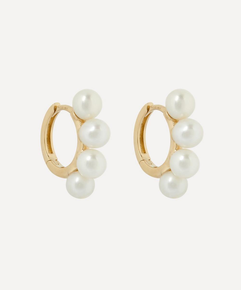Mateo 14ct Gold Four Point Pearl Hoop Earrings