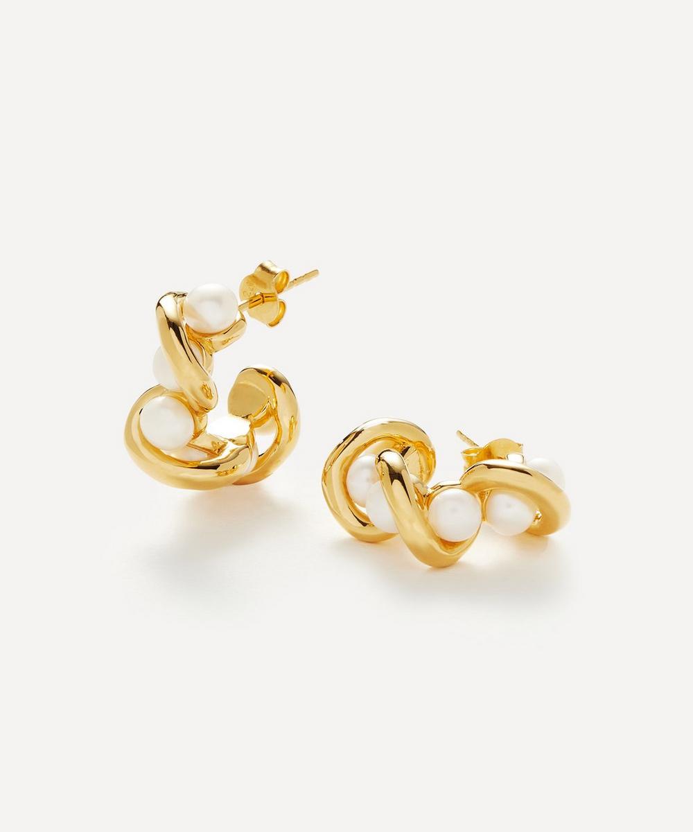 Missoma 18ct Gold-plated Molten Pearl Twisted Mini Double Hoop Earrings
