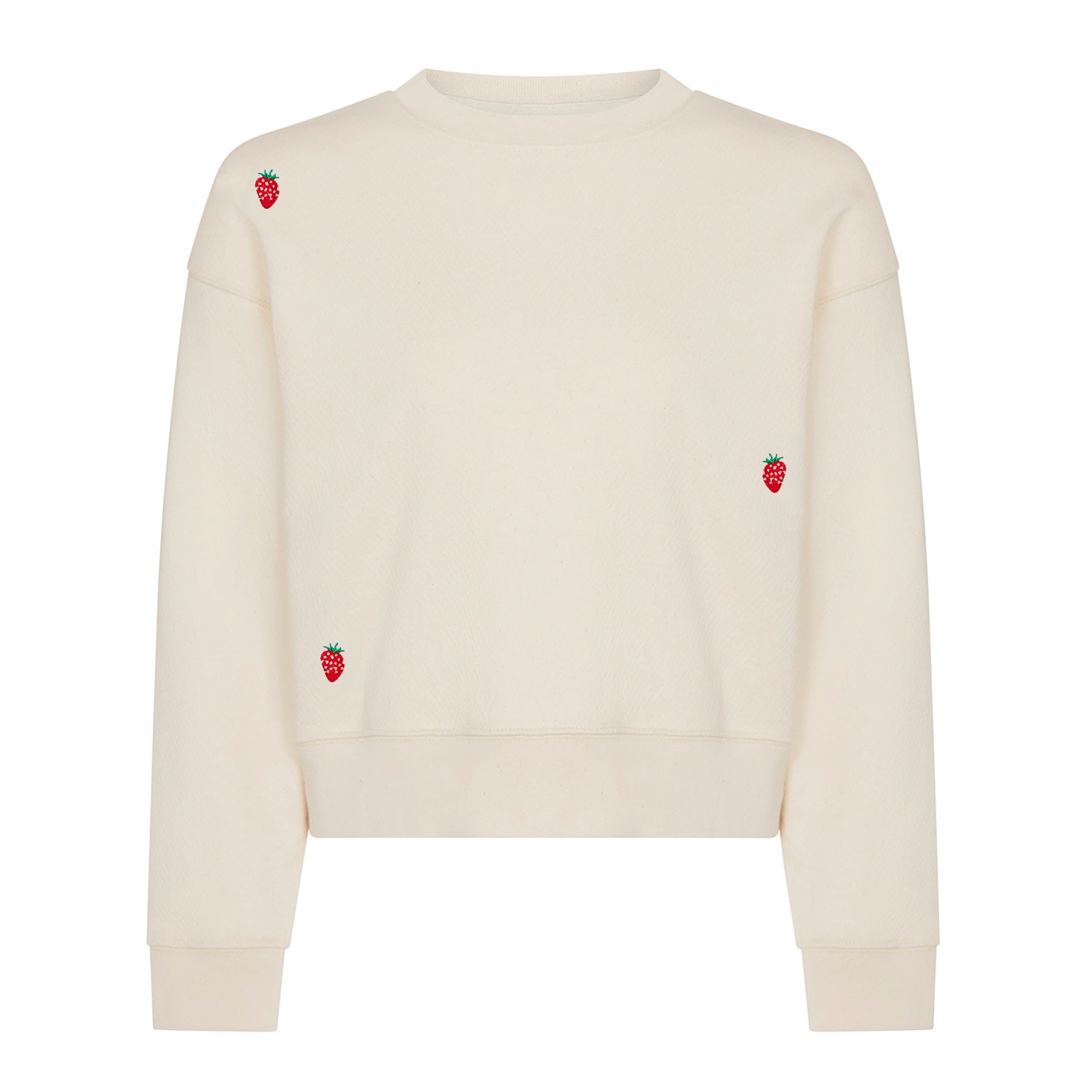 Neutrals Strawberry Embroidered Cropped Sweatshirt Ecru Women Small Ingmarson