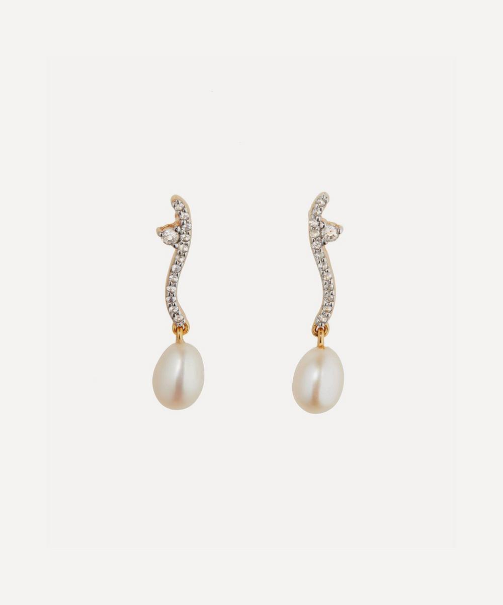 Otiumberg Gold Plated Vermeil Silver Topaz And Pearl Drop Earrings