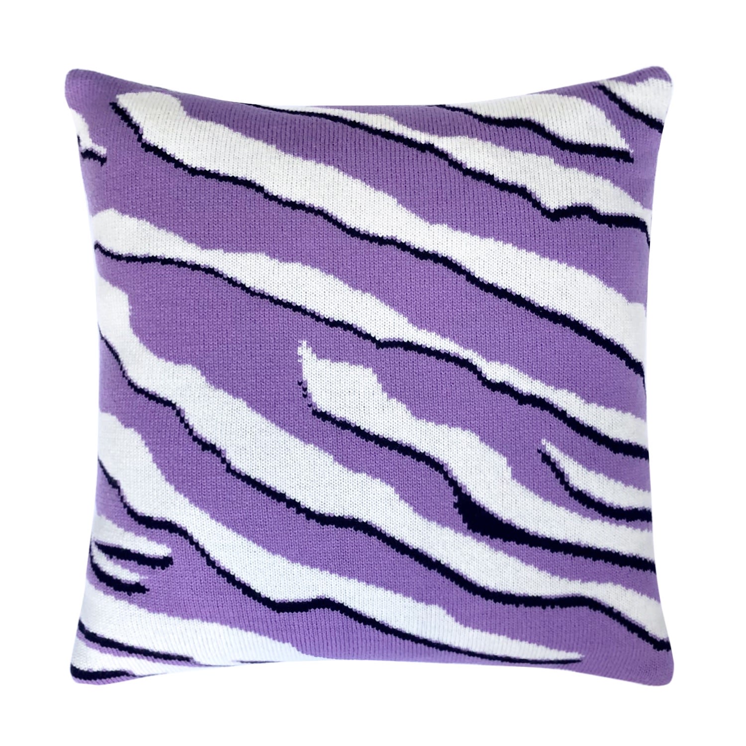 Pink / Purple Wild Tiger Wool & Cashmere Knitted Cushion Lilac Ingmarson