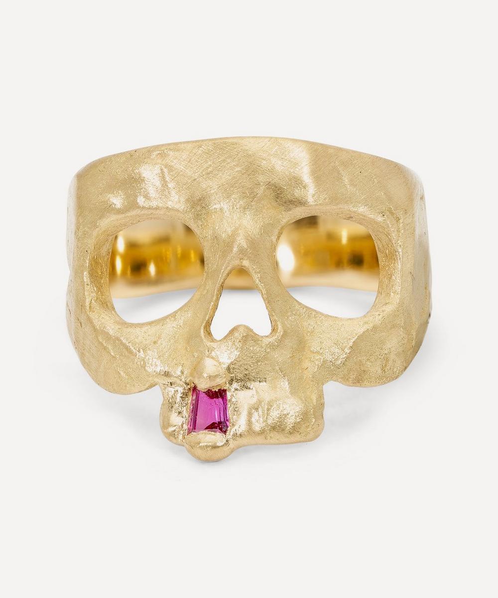 Polly Wales 18ct Gold Snaggletooth Skull Pinky Ring