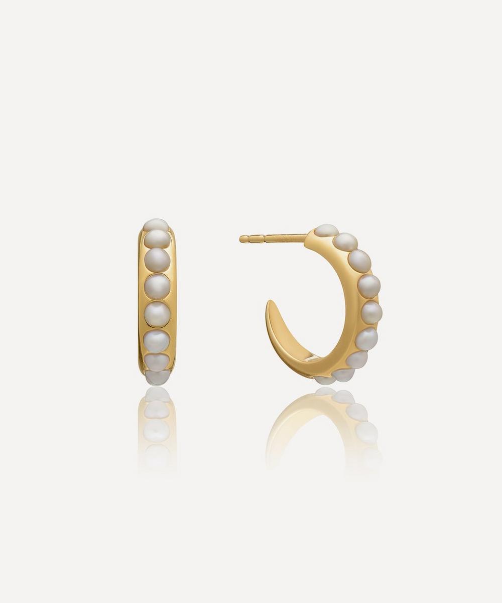 Rachel Jackson 22ct Gold-plated Tapered Studded Pearl Hoop Earrings