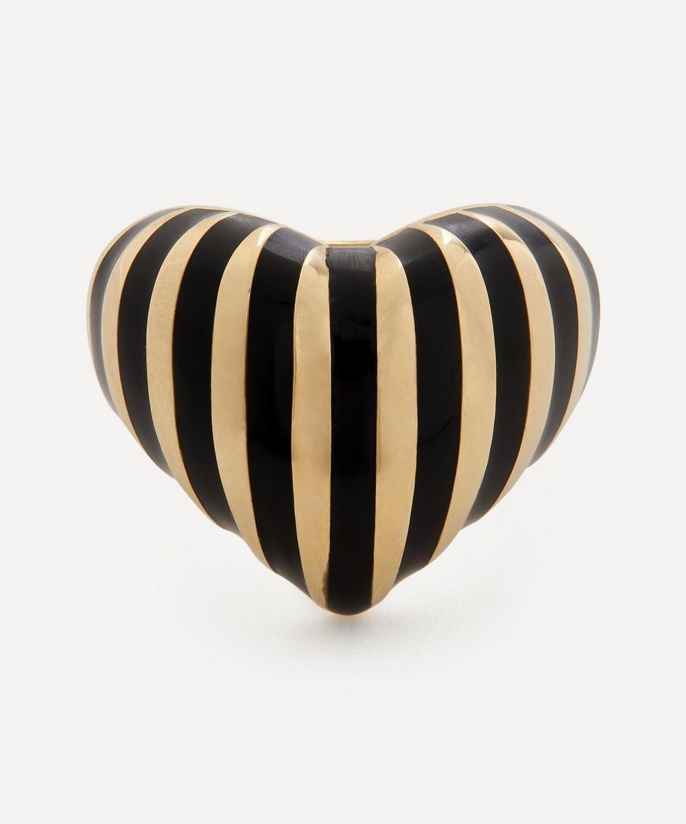 Rachel Quinn 14ct Gold Chubby Heart Striped Pinky Ring