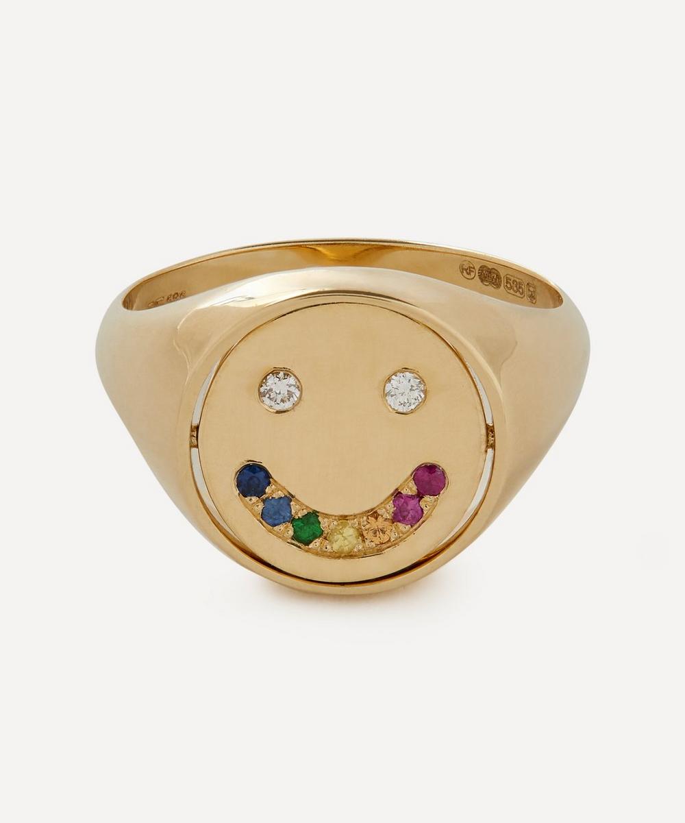 Roxanne First 14ct Gold Happy Or Sad Flip Signet Ring