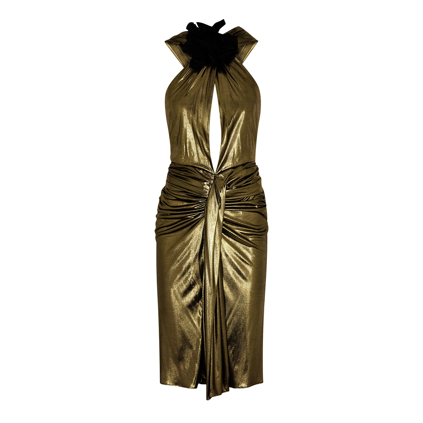 Saint Laurent Halterneck Metallic Jersey Dress - Black - 10