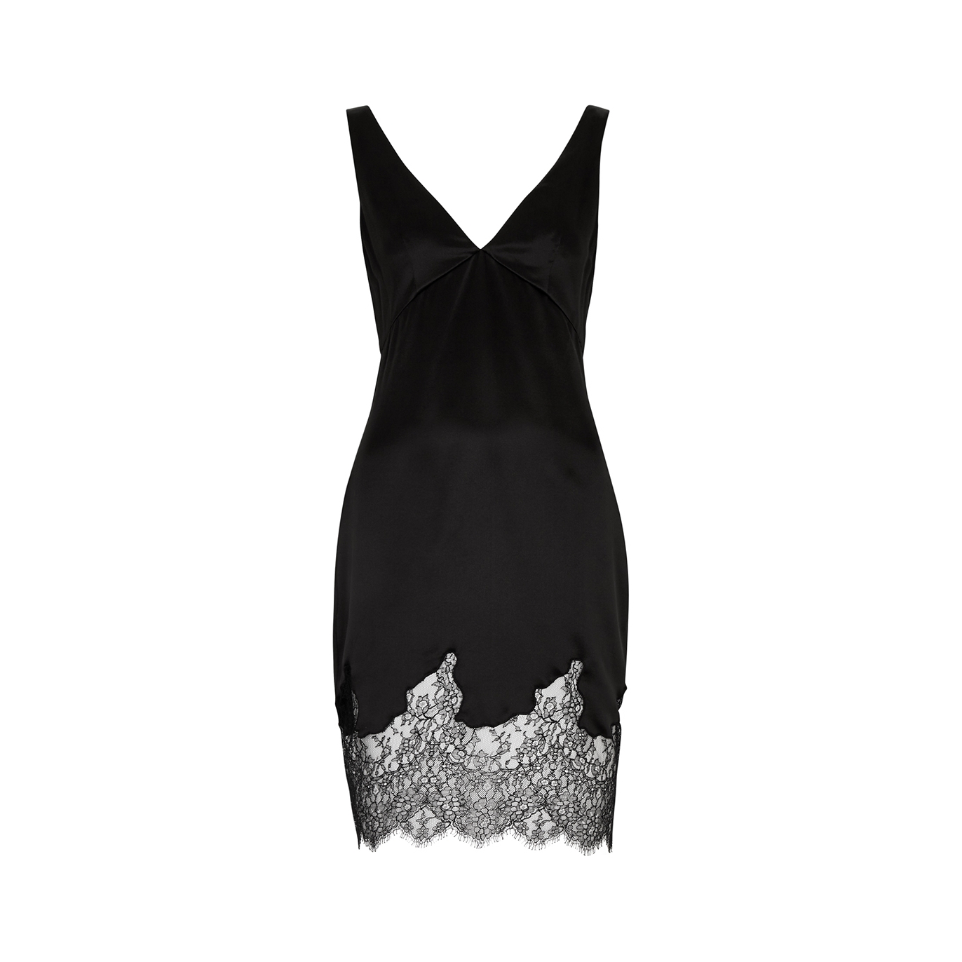 Saint Laurent Lace-trimmed Silk-satin Mini Dress - Black - 8