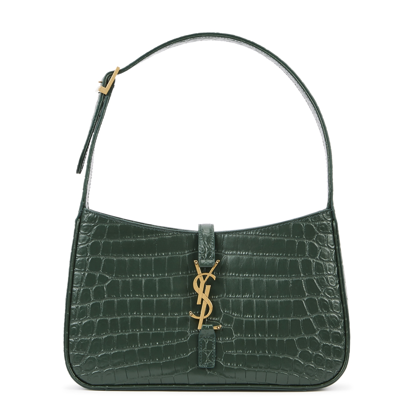 Saint Laurent Le 5 à 7 Green Crocodile-effect Leather Shoulder Bag - Dark Green