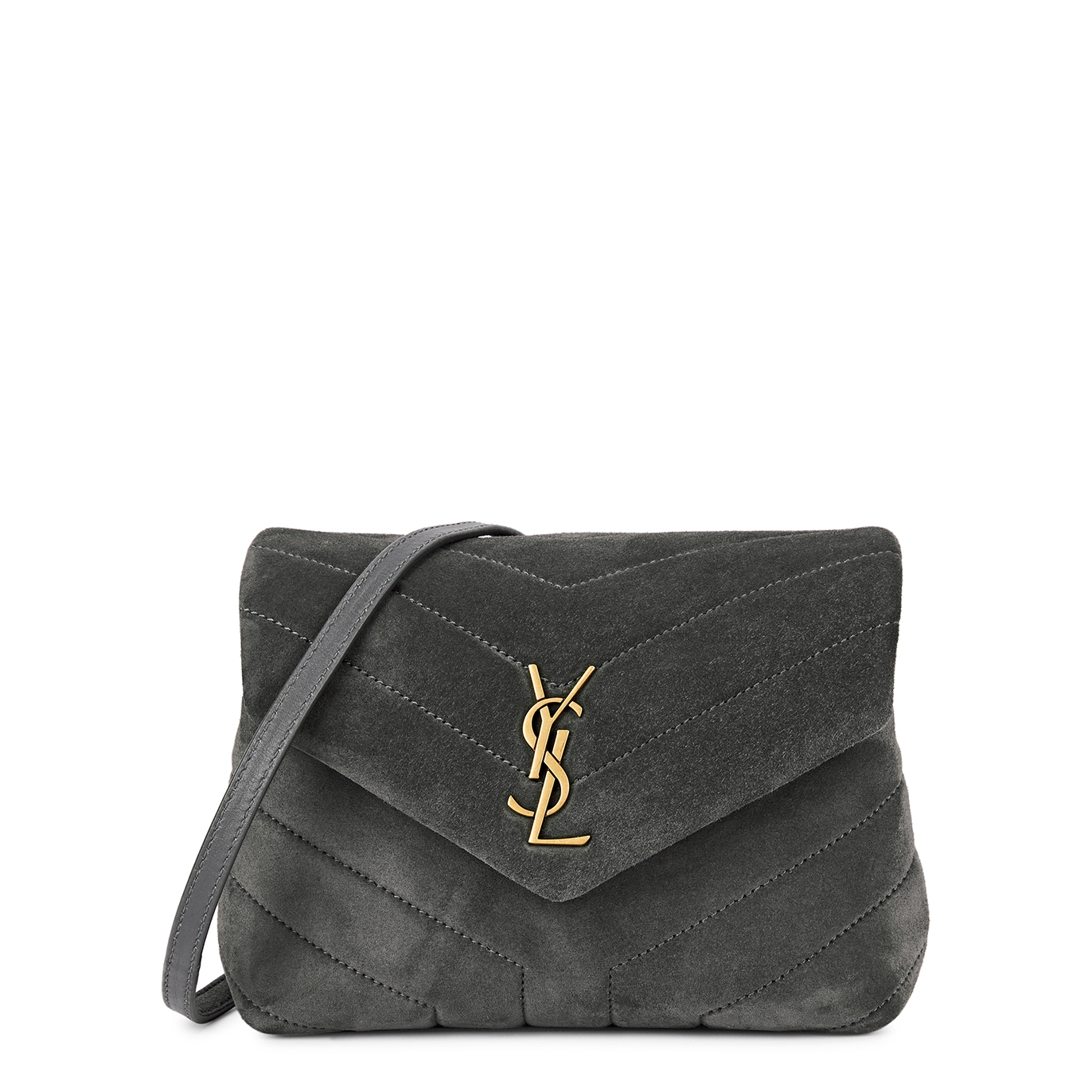 Saint Laurent Loulou Toy Quilted Suede Cross-body Bag - Grey