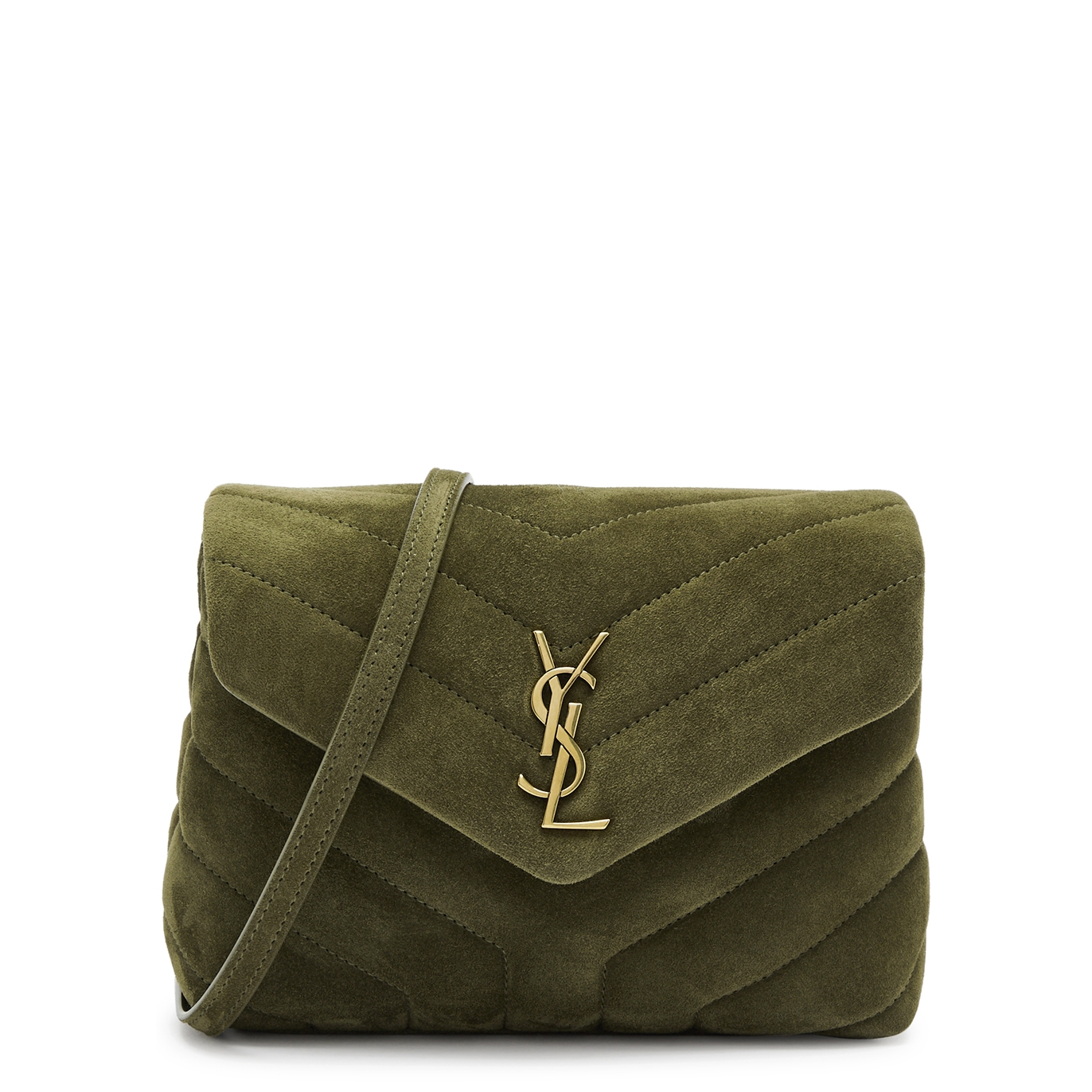 Saint Laurent Loulou Toy Quilted Suede Cross-body Bag - Olive