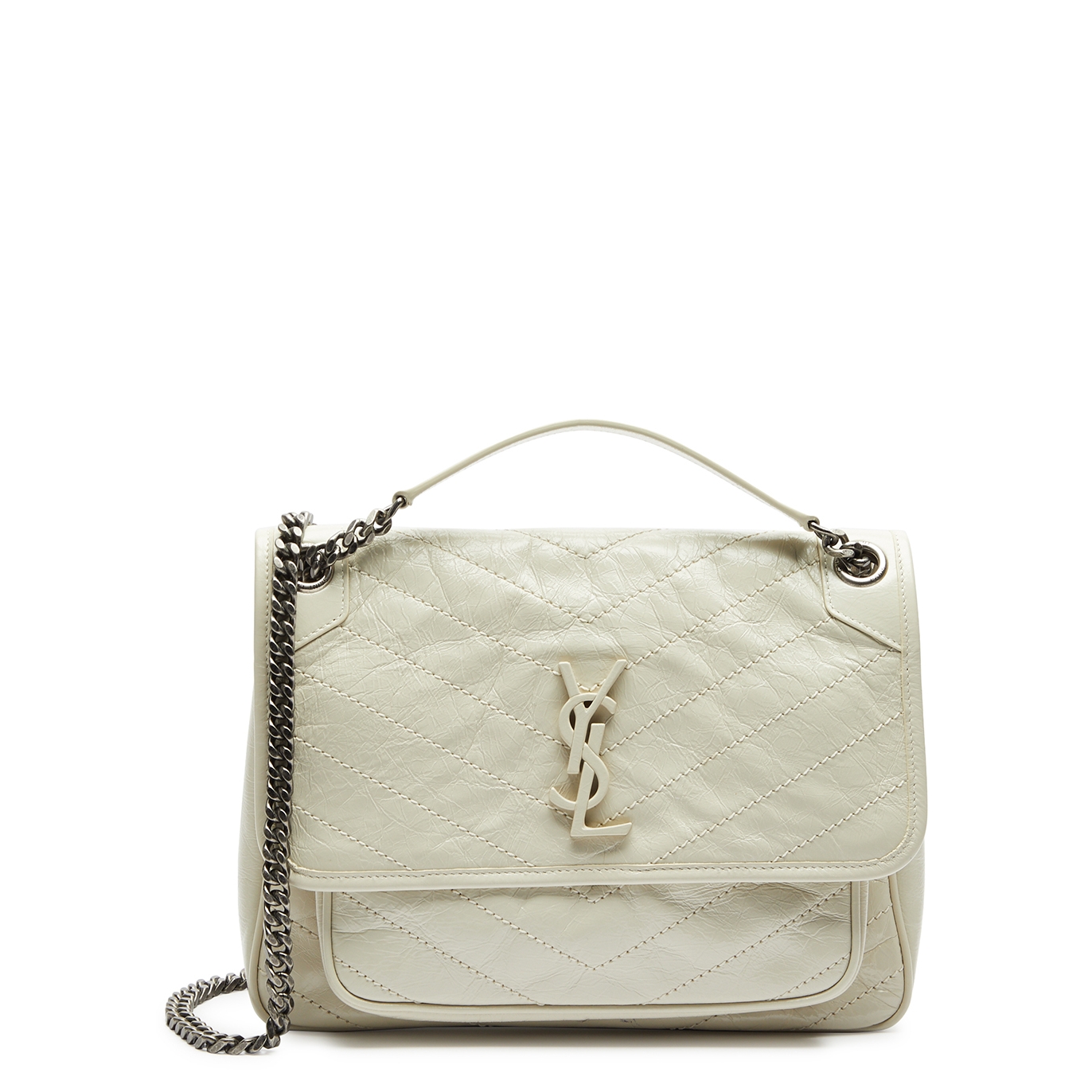 Saint Laurent Niki Medium Leather Shoulder Bag - White